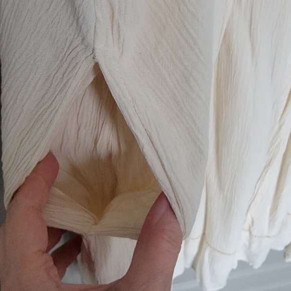 Boho Embroidered Tassel Peasant Top in Cream with Tan Stitching - Picture 4 of 5